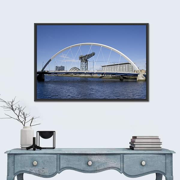 River Clyde In Glasgow With Bridge Canvas Wall Art-1 Piece-Floating Frame-24" x 16"-Tiaracle