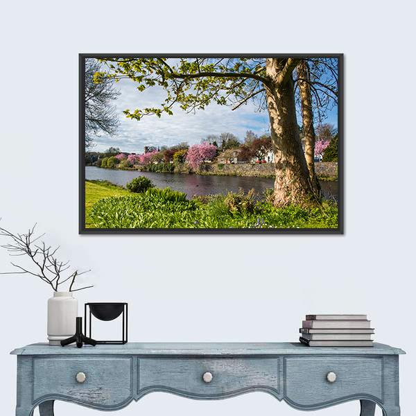 River Cree In Newton Stewart Canvas Wall Art-1 Piece-Floating Frame-24" x 16"-Tiaracle