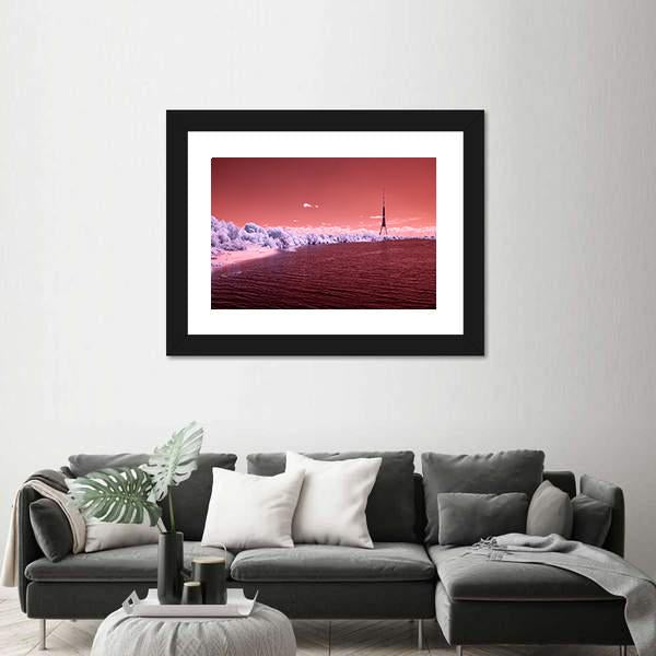 River Daugava In RIga With City Buildings Canvas Wall Art-1 Piece-Framed Print-20" x 16"-Tiaracle