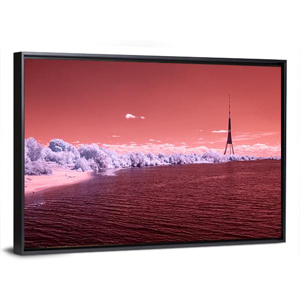 River Daugava In RIga With City Buildings Canvas Wall Art-5 Horizontal-Gallery Wrap-22" x 12"-Tiaracle