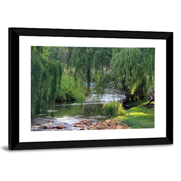 River Flowing Past Willow Trees Canvas Wall Art-3 Horizontal-Gallery Wrap-25" x 16"-Tiaracle