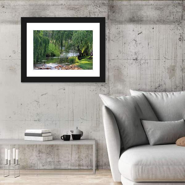 River Flowing Past Willow Trees Canvas Wall Art-3 Horizontal-Gallery Wrap-25" x 16"-Tiaracle
