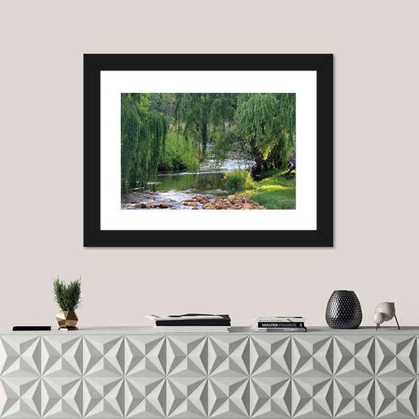 River Flowing Past Willow Trees Canvas Wall Art-3 Horizontal-Gallery Wrap-25" x 16"-Tiaracle