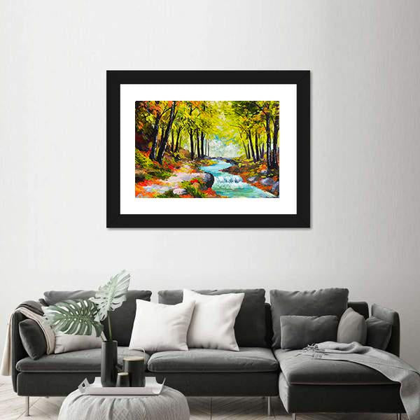 River In Autumn Forest Canvas Wall Art-5 Horizontal-Gallery Wrap-22" x 12"-Tiaracle