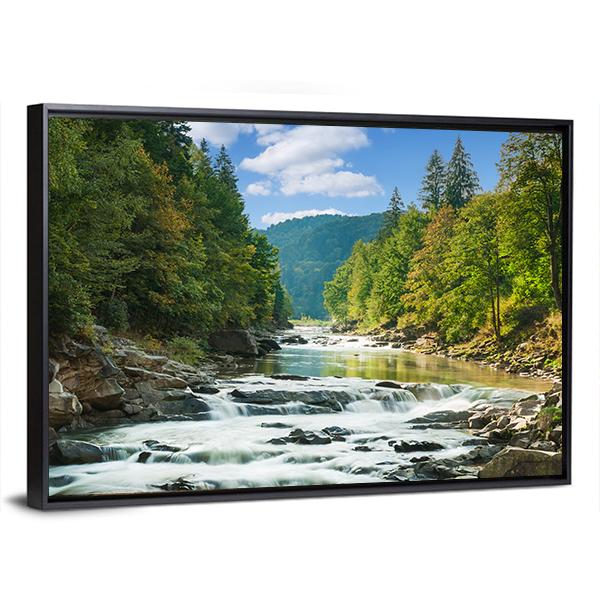 River In Forest Canvas Wall Art-3 Horizontal-Gallery Wrap-25" x 16"-Tiaracle
