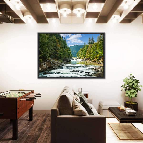 River In Forest Canvas Wall Art-3 Horizontal-Gallery Wrap-25" x 16"-Tiaracle
