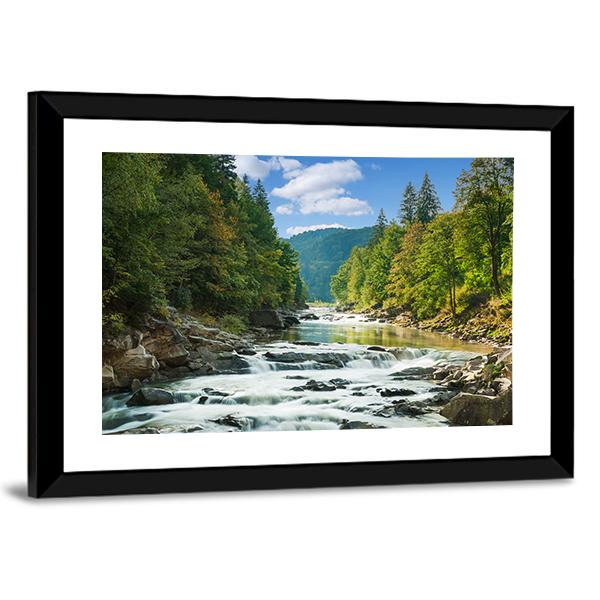 River In Forest Canvas Wall Art-3 Horizontal-Gallery Wrap-25" x 16"-Tiaracle