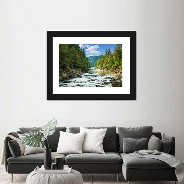 River In Forest Canvas Wall Art-3 Horizontal-Gallery Wrap-25" x 16"-Tiaracle