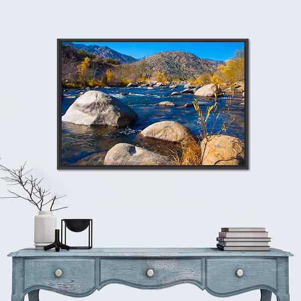 River In Sierra Nevada Canvas Wall Art-1 Piece-Floating Frame-24" x 16"-Tiaracle