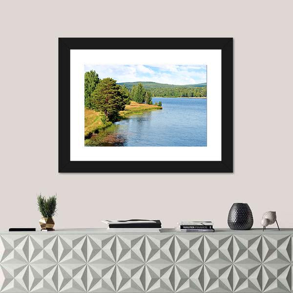 River In Sweden On Bright Summer Day Canvas Wall Art-1 Piece-Framed Print-20" x 16"-Tiaracle