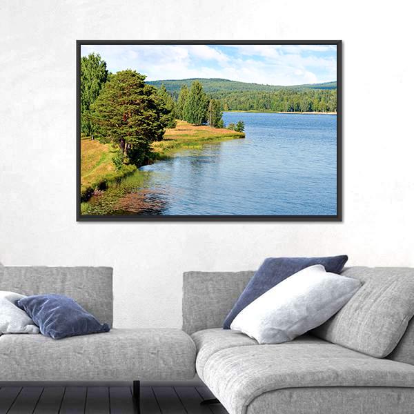 River In Sweden On Bright Summer Day Canvas Wall Art-3 Horizontal-Gallery Wrap-25" x 16"-Tiaracle