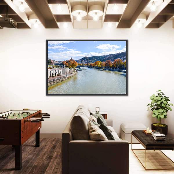 River In Tbilisi Canvas Wall Art-1 Piece-Floating Frame-24" x 16"-Tiaracle
