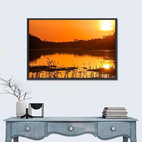 River In The Amazon Rainforest At Dusk Canvas Wall Art-1 Piece-Floating Frame-24" x 16"-Tiaracle