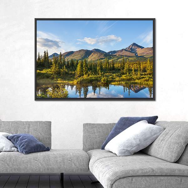 River In Tundra On Alaska Canvas Wall Art-3 Horizontal-Gallery Wrap-25" x 16"-Tiaracle