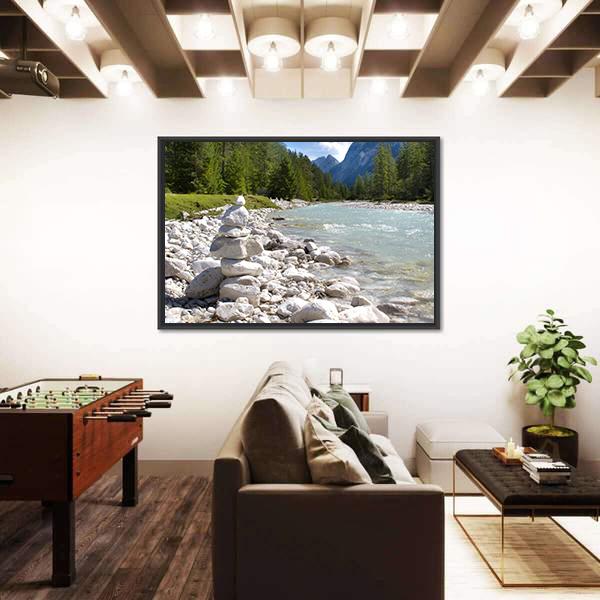 River Isar At Alps Mountains Canvas Wall Art-5 Horizontal-Gallery Wrap-22" x 12"-Tiaracle