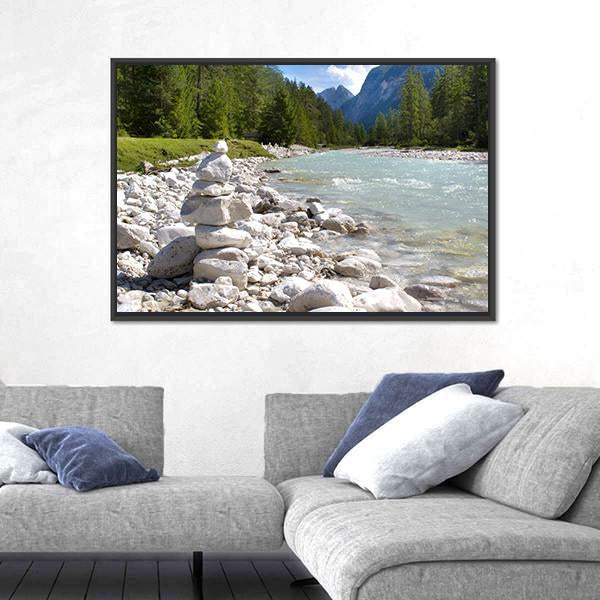 River Isar At Alps Mountains Canvas Wall Art-5 Horizontal-Gallery Wrap-22" x 12"-Tiaracle