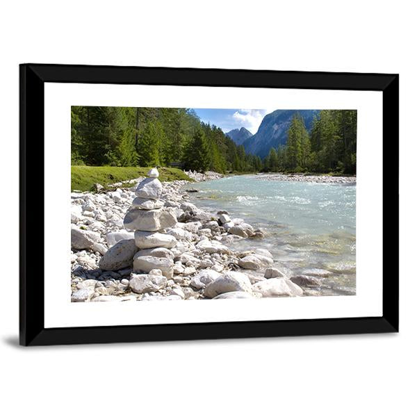 River Isar At Alps Mountains Canvas Wall Art-5 Horizontal-Gallery Wrap-22" x 12"-Tiaracle
