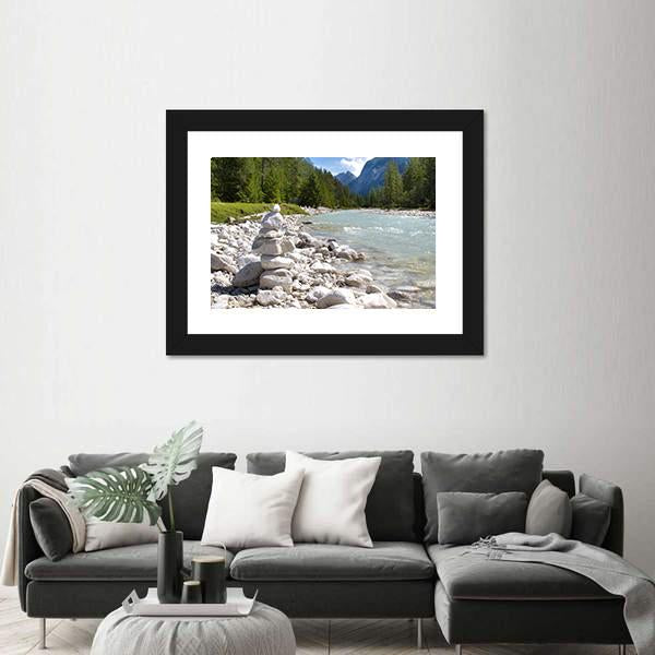 River Isar At Alps Mountains Canvas Wall Art-5 Horizontal-Gallery Wrap-22" x 12"-Tiaracle