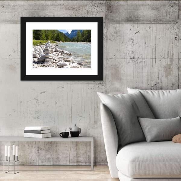 River Isar At Alps Mountains Canvas Wall Art-5 Horizontal-Gallery Wrap-22" x 12"-Tiaracle