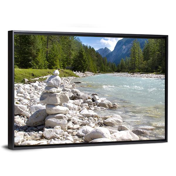 River Isar At Alps Mountains Canvas Wall Art-5 Horizontal-Gallery Wrap-22" x 12"-Tiaracle