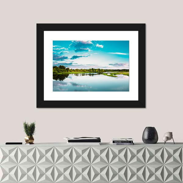 River Landscape In Belarus Canvas Wall Art-1 Piece-Framed Print-20" x 16"-Tiaracle