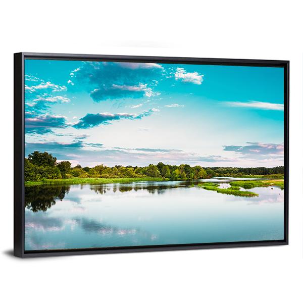 River Landscape In Belarus Canvas Wall Art-3 Horizontal-Gallery Wrap-25" x 16"-Tiaracle