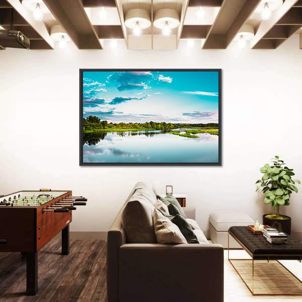 River Landscape In Belarus Canvas Wall Art-3 Horizontal-Gallery Wrap-25" x 16"-Tiaracle