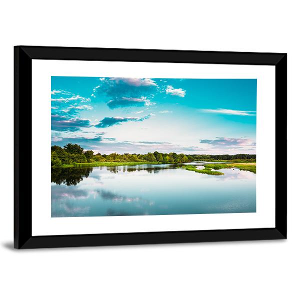 River Landscape In Belarus Canvas Wall Art-3 Horizontal-Gallery Wrap-25" x 16"-Tiaracle