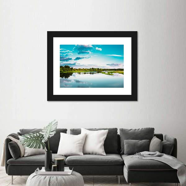River Landscape In Belarus Canvas Wall Art-3 Horizontal-Gallery Wrap-25" x 16"-Tiaracle