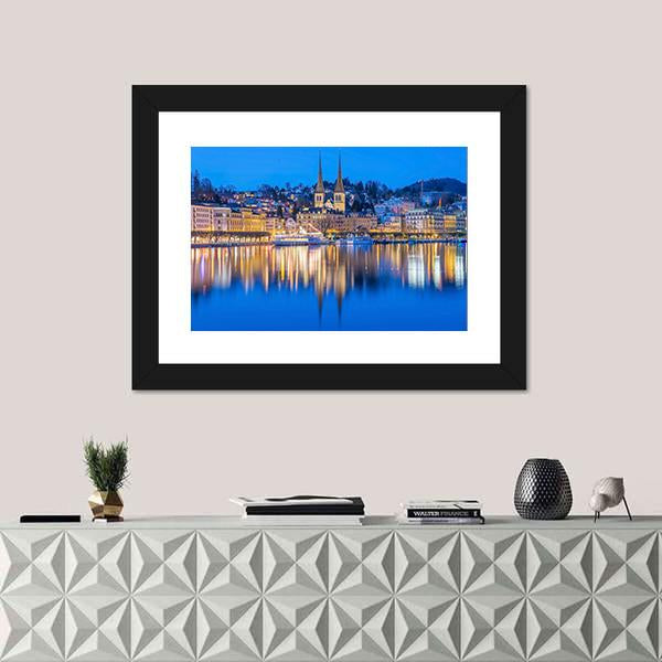 River Reuss With Church Of Saint Leodegar In Luzern Canvas Wall Art-1 Piece-Framed Print-20" x 16"-Tiaracle