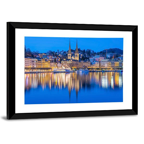 River Reuss With Church Of Saint Leodegar In Luzern Canvas Wall Art-3 Horizontal-Gallery Wrap-25" x 16"-Tiaracle