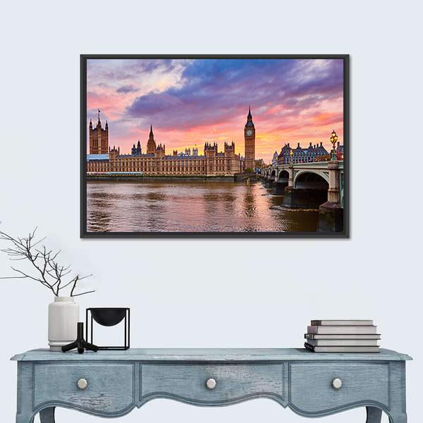 River Thames Canvas Wall Art-1 Piece-Floating Frame-36" x 24"-Tiaracle