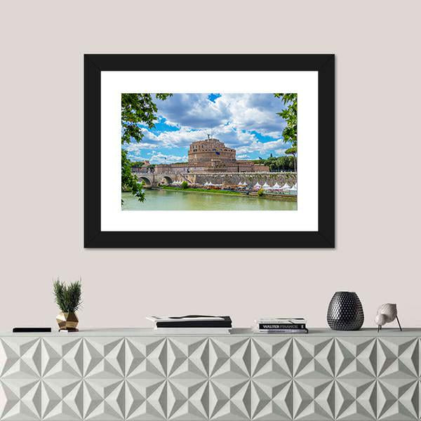 River Tiber And Castel Sant Angelo Canvas Wall Art-5 Horizontal-Gallery Wrap-22" x 12"-Tiaracle