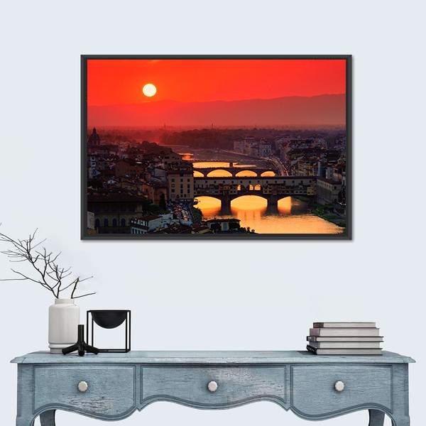 River With Florence Bridge Canvas Wall Art-1 Piece-Floating Frame-24" x 16"-Tiaracle