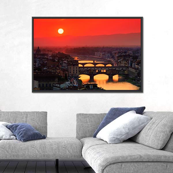 River With Florence Bridge Canvas Wall Art-5 Horizontal-Gallery Wrap-22" x 12"-Tiaracle