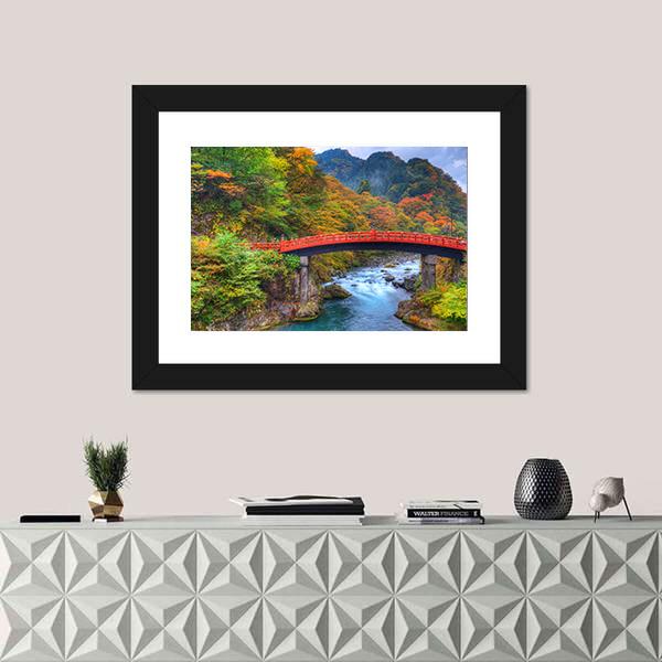 River With Shinkyo Bridge In Nikko Canvas Wall Art-1 Piece-Framed Print-20" x 16"-Tiaracle