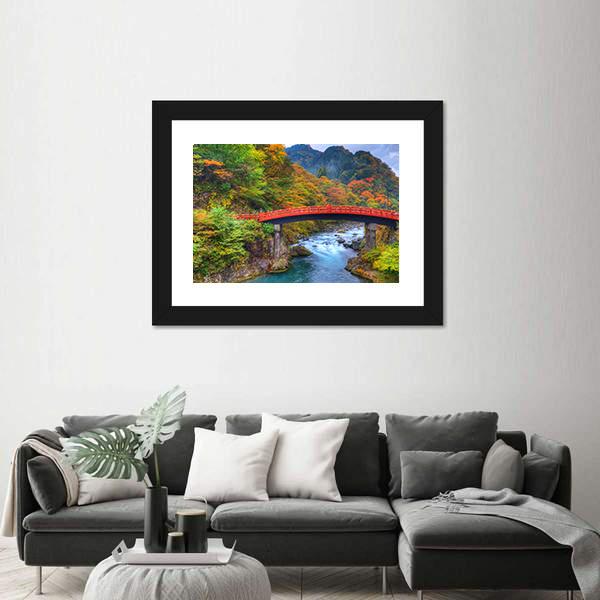 River With Shinkyo Bridge In Nikko Canvas Wall Art-3 Horizontal-Gallery Wrap-25" x 16"-Tiaracle