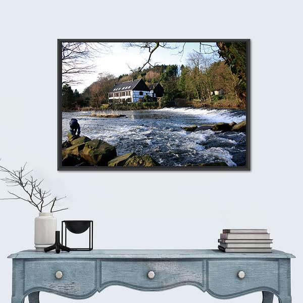 River Wupper In North Rhine Germany Canvas Wall Art-1 Piece-Floating Frame-24" x 16"-Tiaracle