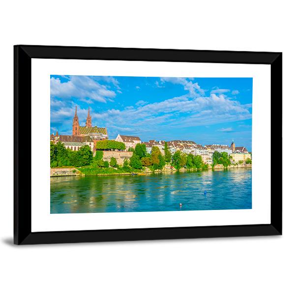 Riverside Of Rhine In Basel Canvas Wall Art-3 Horizontal-Gallery Wrap-25" x 16"-Tiaracle
