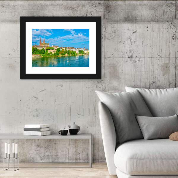 Riverside Of Rhine In Basel Canvas Wall Art-3 Horizontal-Gallery Wrap-25" x 16"-Tiaracle