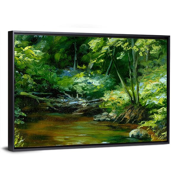 Rivulet In Thick Forest Canvas Wall Art-3 Horizontal-Gallery Wrap-25" x 16"-Tiaracle