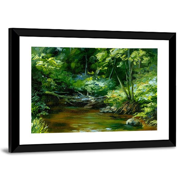 Rivulet In Thick Forest Canvas Wall Art-3 Horizontal-Gallery Wrap-25" x 16"-Tiaracle