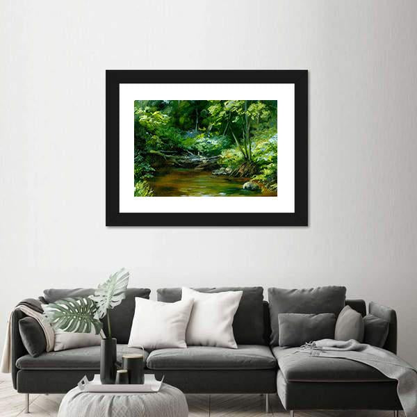Rivulet In Thick Forest Canvas Wall Art-3 Horizontal-Gallery Wrap-25" x 16"-Tiaracle