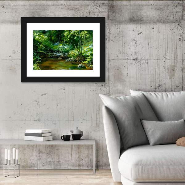 Rivulet In Thick Forest Canvas Wall Art-3 Horizontal-Gallery Wrap-25" x 16"-Tiaracle