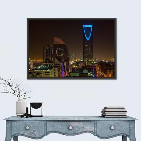 Riyadh At Night Canvas Wall Art-1 Piece-Floating Frame-24" x 16"-Tiaracle