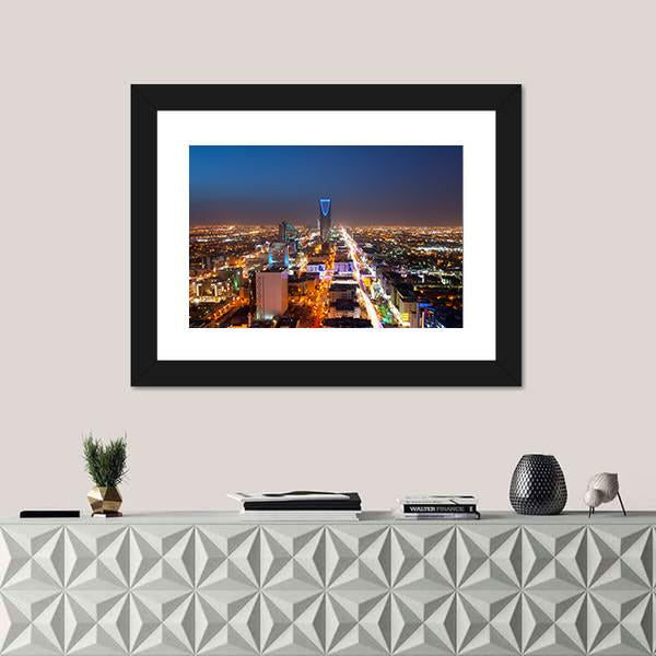 Riyadh Skyline At Night Canvas Wall Art-1 Piece-Framed Print-20" x 16"-Tiaracle