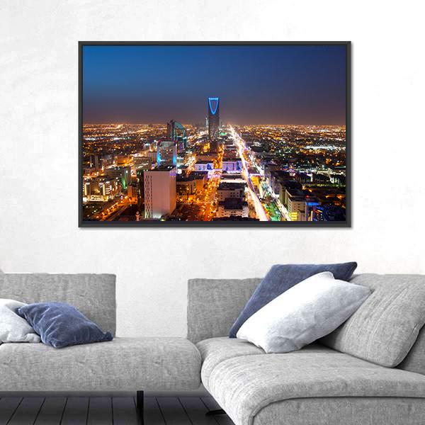 Riyadh Skyline At Night Canvas Wall Art-5 Horizontal-Gallery Wrap-22" x 12"-Tiaracle