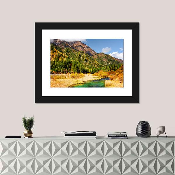 Rize Valley In Jiuzhaigou China Canvas Wall Art-1 Piece-Framed Print-20" x 16"-Tiaracle
