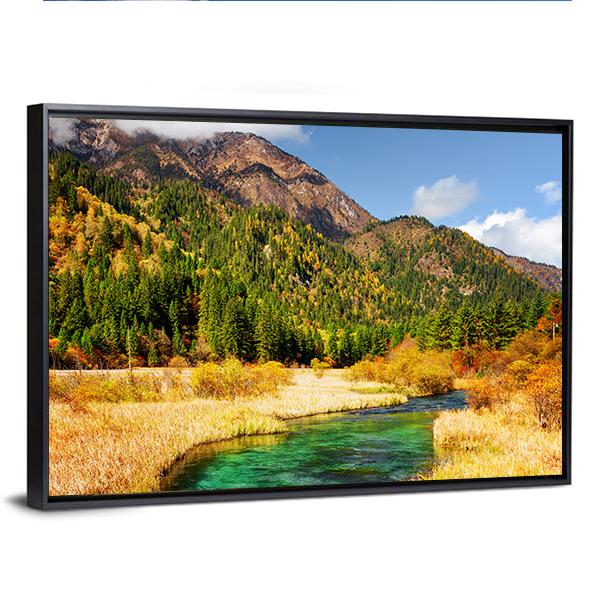 Rize Valley In Jiuzhaigou China Canvas Wall Art-3 Horizontal-Gallery Wrap-25" x 16"-Tiaracle