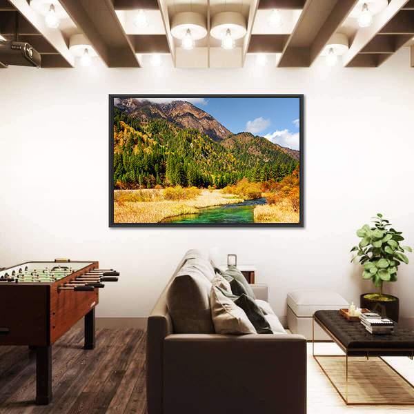 Rize Valley In Jiuzhaigou China Canvas Wall Art-3 Horizontal-Gallery Wrap-25" x 16"-Tiaracle